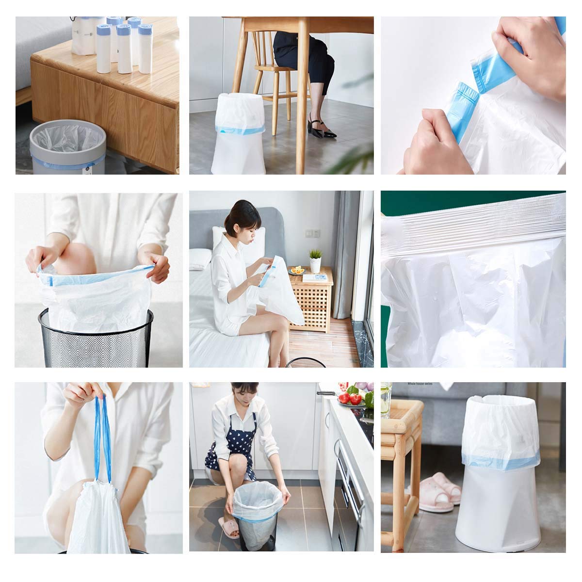 Eco-Friendly Biodegradable Trash Bags - 75 Count Compostable Kitchen Garbage Bags with Drawstring, 3-4 Gallon Recyclable Waste Bags (5 Rolls, White) - Perfect for Food Waste, Home & Office Use
