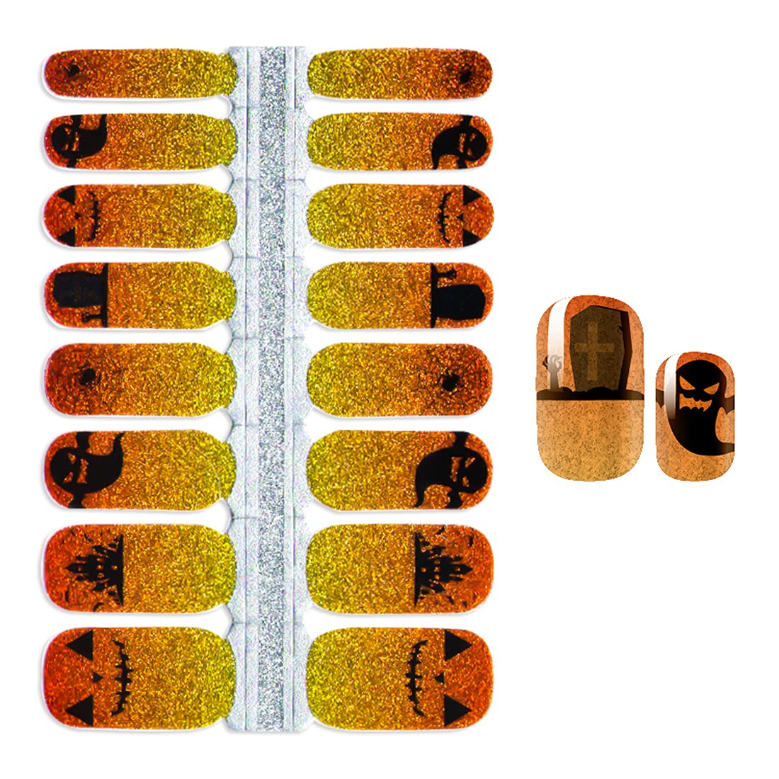 Halloween Nail Polish Strips - 5 Sheets Self-Adhesive Gel Nail Wraps for Women, Dark Night Style Nail Art Stickers with Nail File - Perfect for Halloween Parties, Costume Events & Spooky Nail Designs