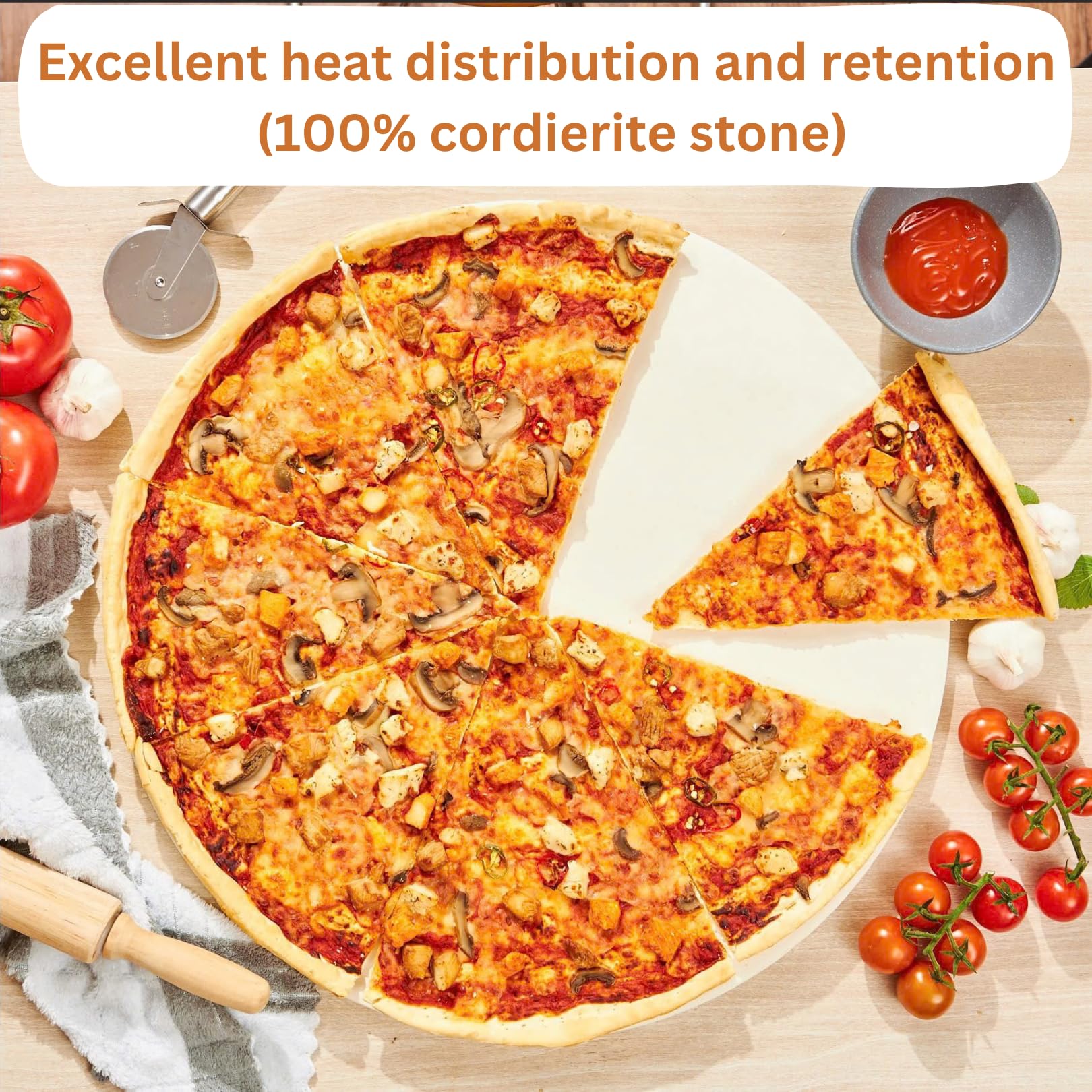 18 Inch Round Pizza Stone for Oven - Durable Ceramic Baking Stone Heat Resistant to 1472°F - Perfect for Homemade Pizza, Bread, Cookies & Baking - Ideal for Wood Fire Ovens, Gas & Electric Stoves