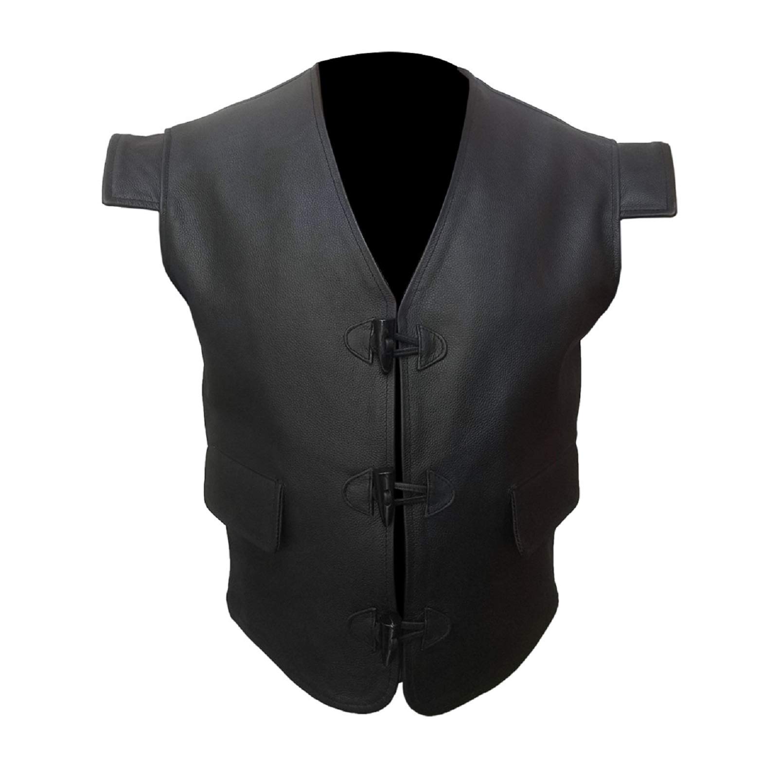 Men's Black Cow Leather Waistcoat - Jacobite Toggle Vest for Outdoor & Cosplay