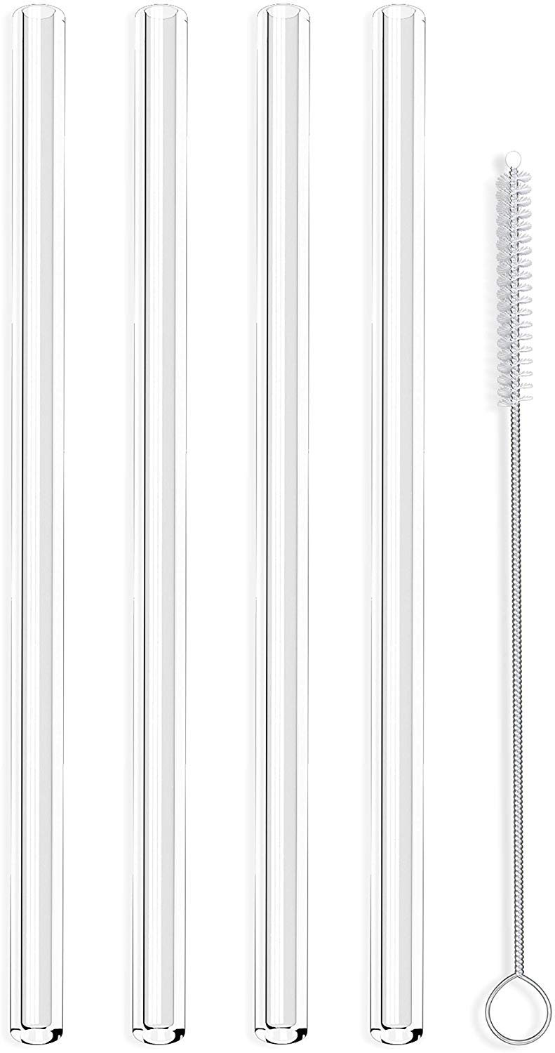 Eco-Friendly Clear Glass Straws - Pack of 4, Reusable & Made in USA - Perfect for Smoothies, Cocktails, and Iced Beverages