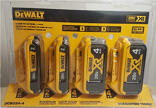 DEWALT 20V MAX Lithium Battery 4 Pack - (2) 4Ah & (2) 2Ah Batteries for Power Tools | Compatible with Drills, Saws, and Outdoor Equipment