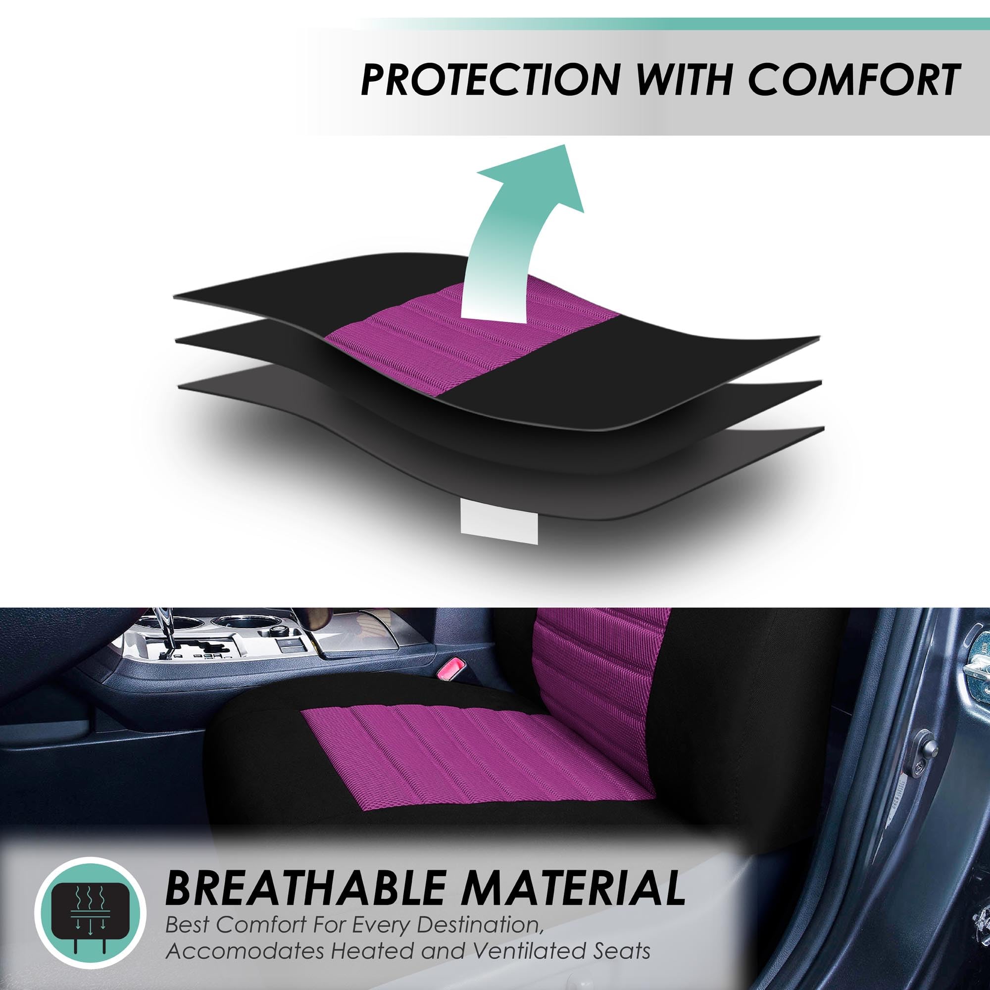 TLH 3D Air Mesh Car Seat Covers - Front, Purple, Airbag Safe | Universal Fit for Cars, Trucks & SUVs | Comfort & Style
