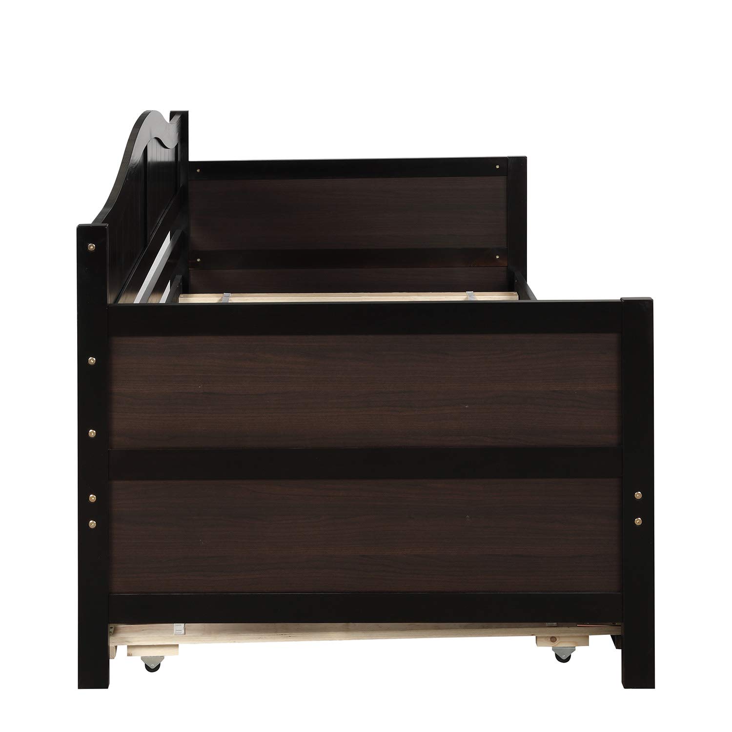 Twin Size Daybed with Trundle - Wooden Platform Bed Frame with Storage Drawers - Convertible Sofa Bed for Bedroom & Living Room - No Box Spring Needed (Espresso Brown) - Perfect for Guest Rooms, Small Spaces & Multi-Functional Furniture Needs