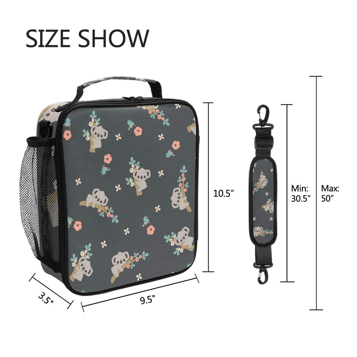 Insulated Koala Floral Bird Lunch Bag with Shoulder Strap - Leakproof Cooler Tote for School, Work & Picnics - Cute Lunchbox for Women, Men, Boys & Girls