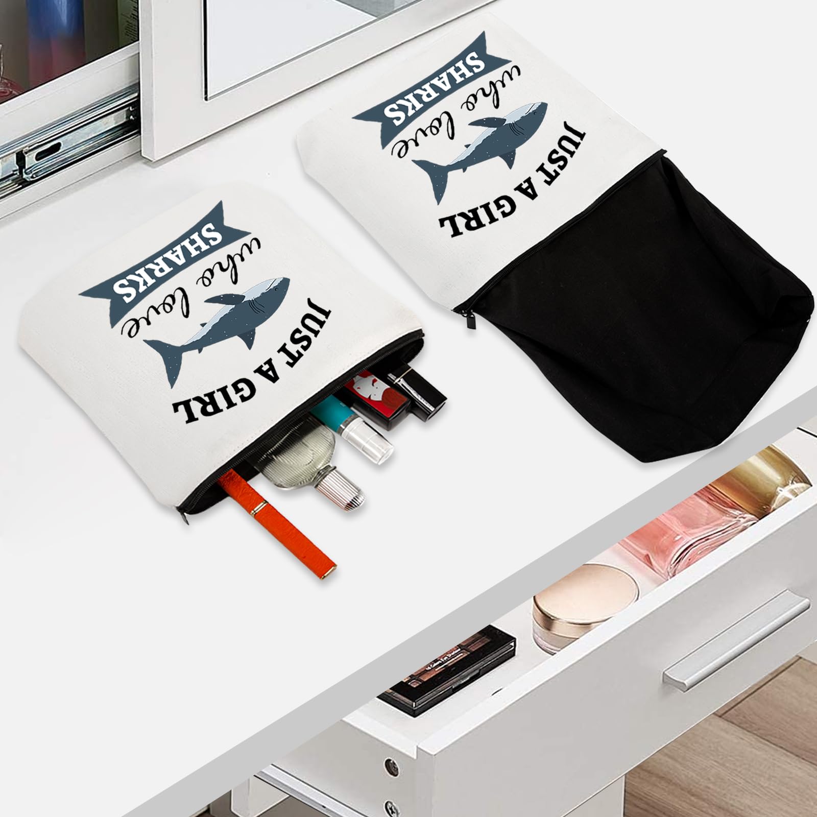 **Shark Themed Makeup Bag for Women & Girls - Perfect Shark Lover Gift for Birthday, Graduation, Christmas - Cute Cosmetic Bag for Shark Enthusiasts & Animal Lovers - Great for Travel, School, or Daily Use**