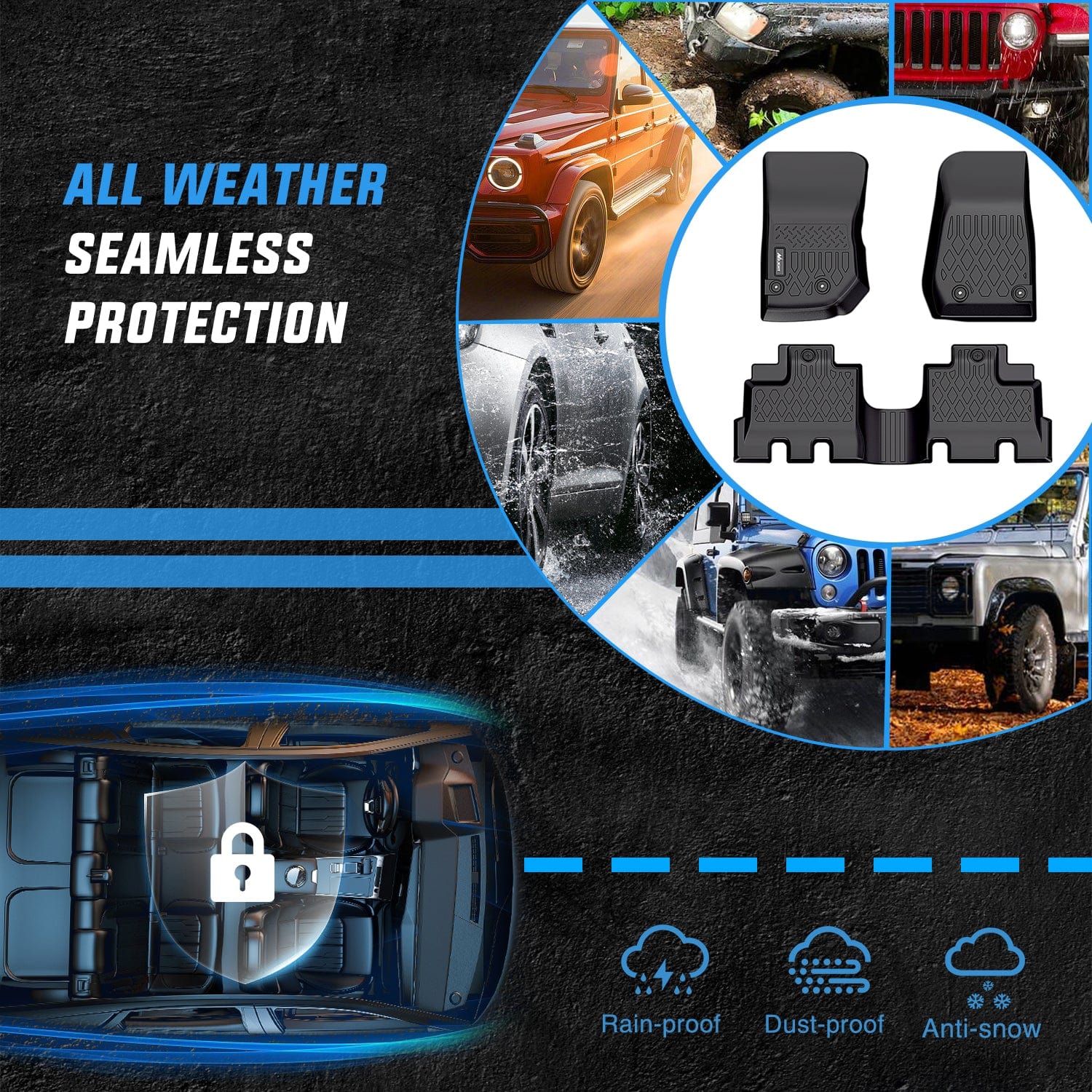 2013-2018 Jeep Wrangler JK Unlimited 4-Door All-Weather TPE Floor Mats - Heavy Duty, Non-Slip Protection for Off-Road & Daily Driving (Fits JK Models Only, Not Compatible with JL/4XE) - Perfect for Mud, Snow, Sand & Adventure Trips