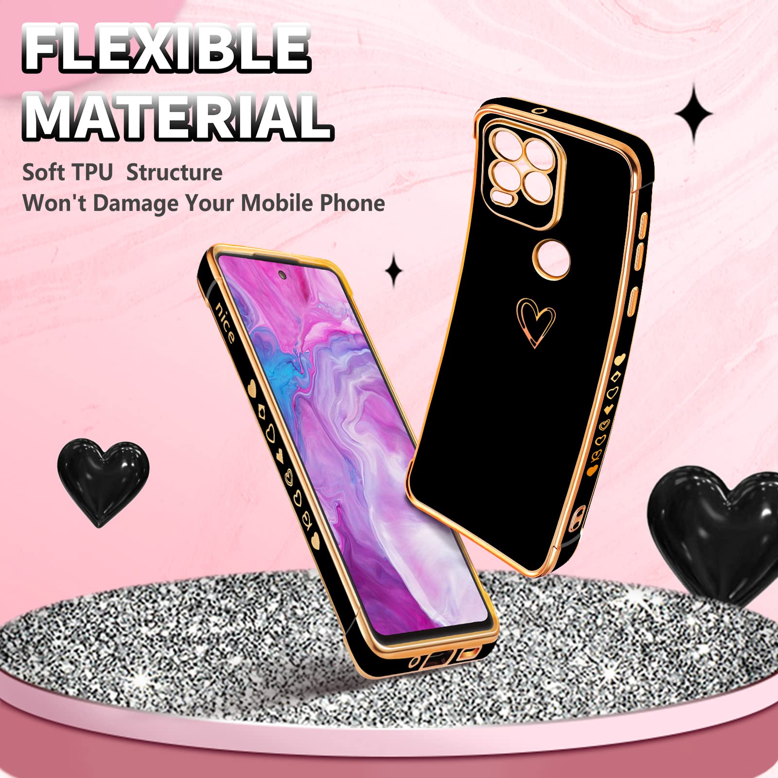 Cute Hearts Pattern Aesthetic Phone Case for Motorola Moto G Stylus 2021 (6.8 Inch) - 3-in-1 Protective Cover with Soft TPU & Anti-Drop Design, Classy Gold Paint - Perfect for Women & Girls (Black) | Great for Everyday Use, Work, School & Travel
