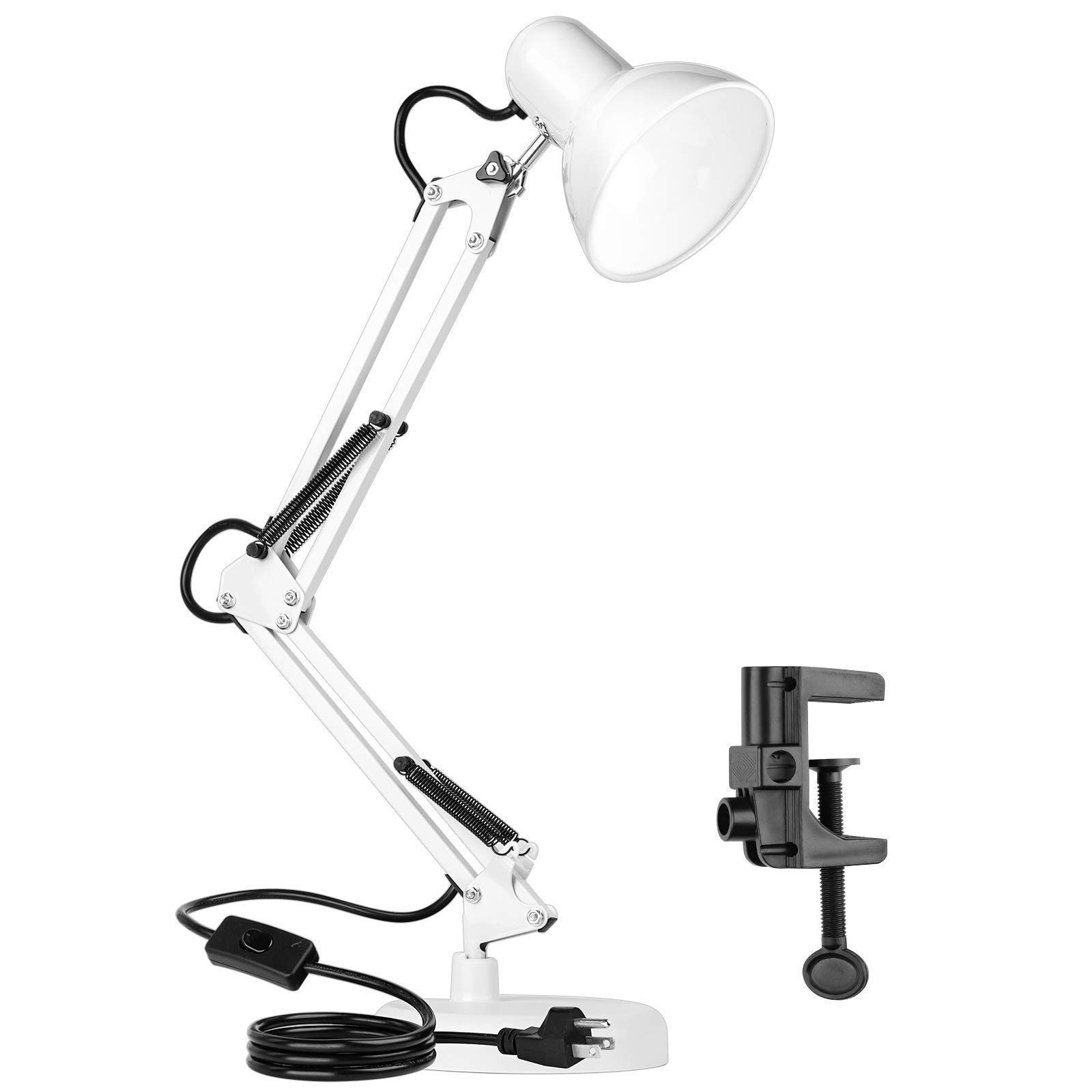 AmeriTop Adjustable Metal Desk Lamp with Interchangeable Base/Clamp & 6-Pack 3000K Warm White A19 LED Bulbs - Perfect for Home Office, Study, Reading, and Bedroom Lighting