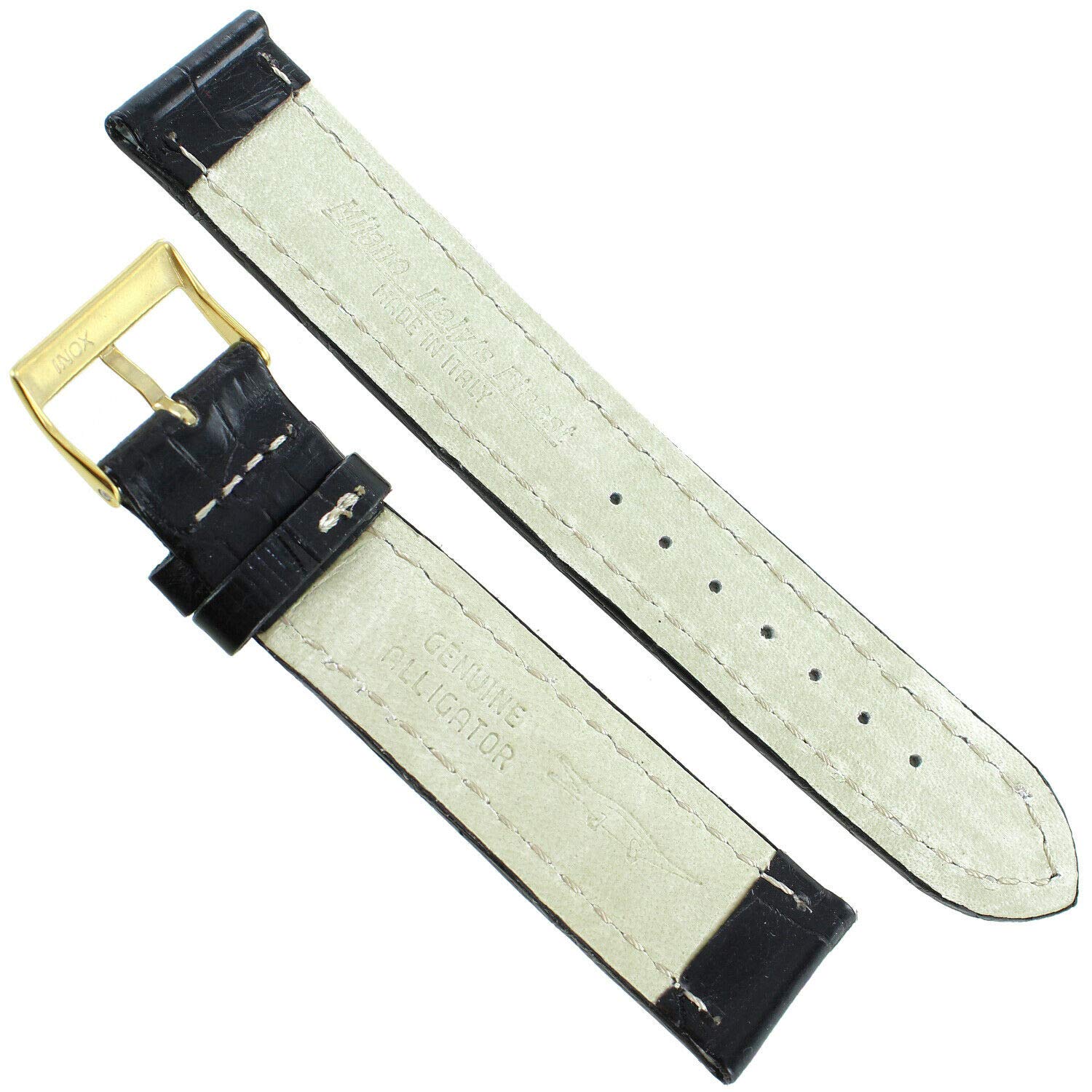 18mm Milano Black Genuine Alligator Leather Watch Band - Hand-Stitched Padded Replacement Strap for Luxury Watches (Perfect for Business, Formal Occasions & Special Events)