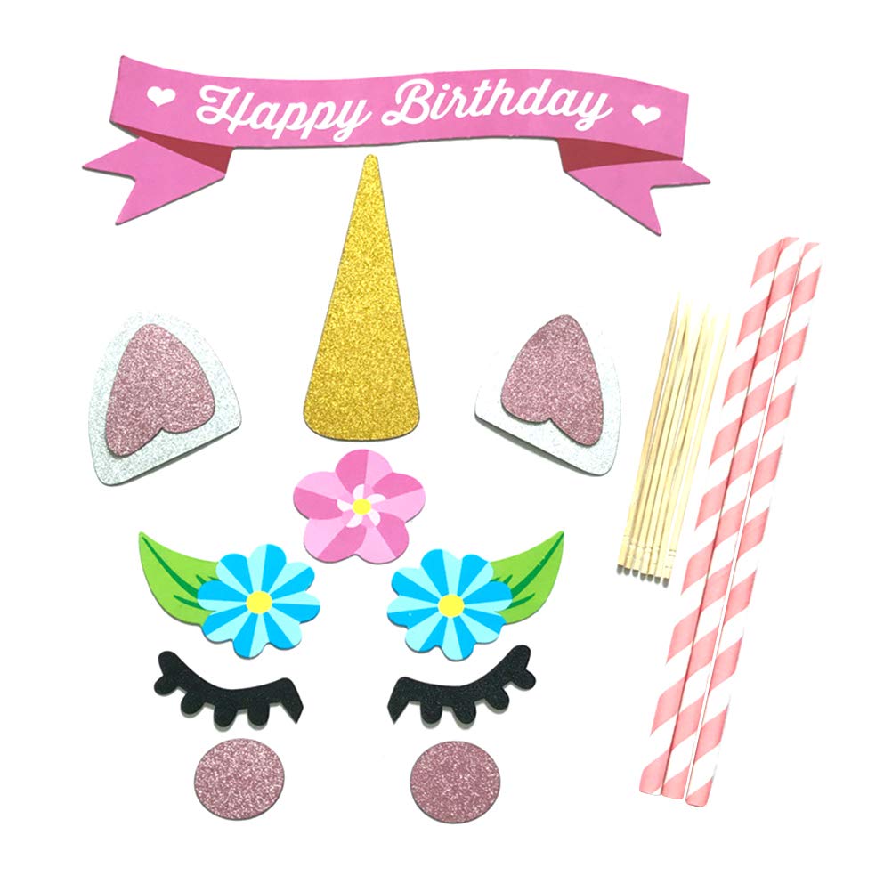 PRETYZOOM 22pcs Unicorn Cake Toppers Set - DIY Birthday Cake Decorations with Paper Inserts & Cake Picks for Unicorn Theme Parties, Baby Showers & Special Celebrations