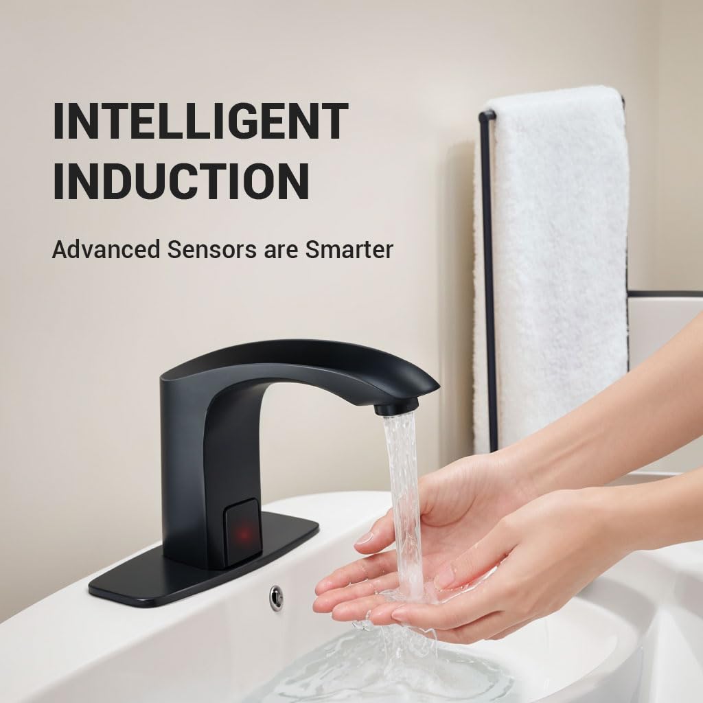 Touchless Bathroom Sink Faucet - Black, Battery Powered for Hands-Free Washing