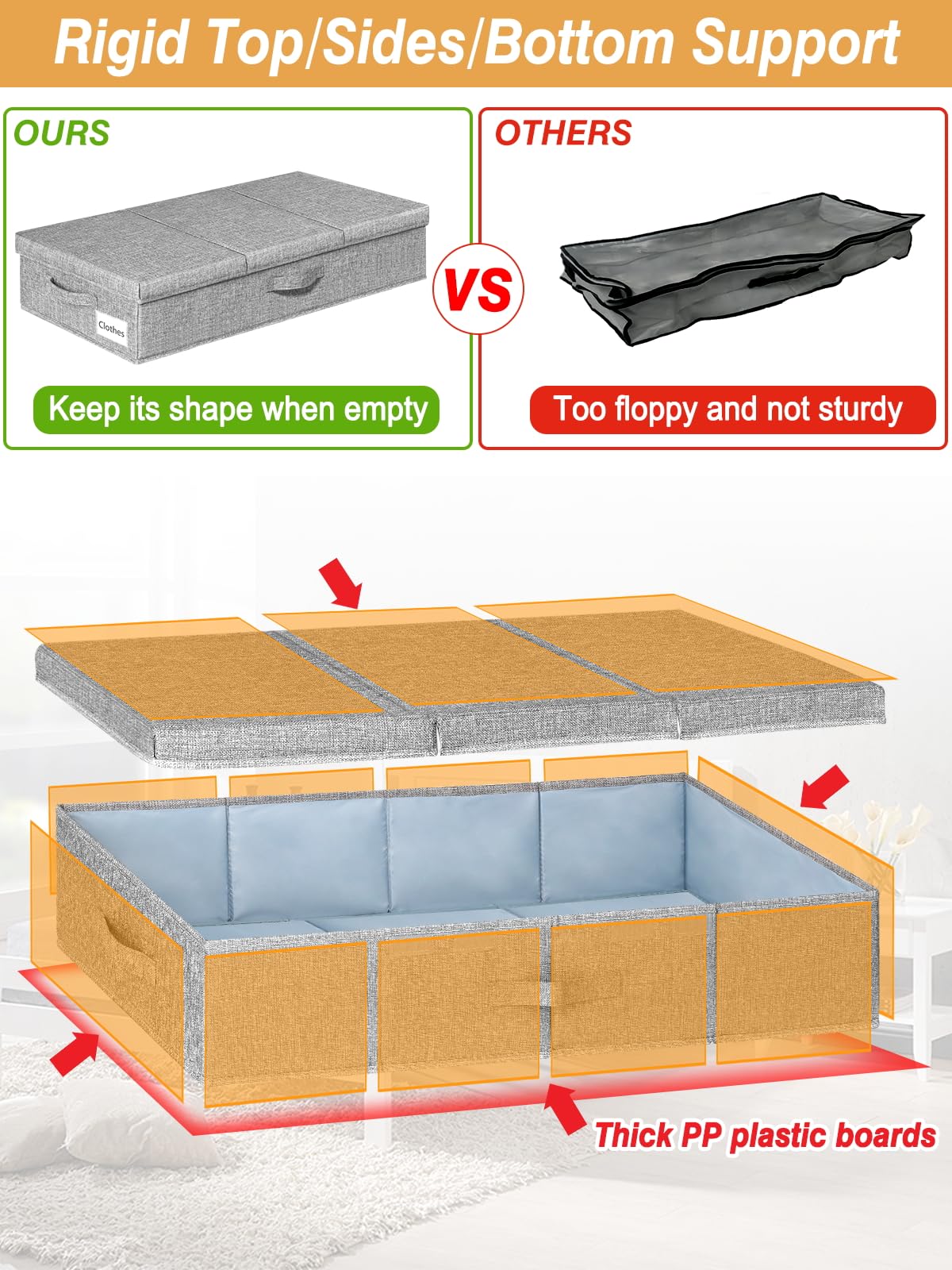 Punemi 2-Pack Under Bed Storage Containers with Lids - Large Foldable Stackable Organizer Bins for Clothes, Blankets & Shoes (31.1x15.7x6 Inches) - Perfect for Bedroom Closet Organization & Seasonal Storage
