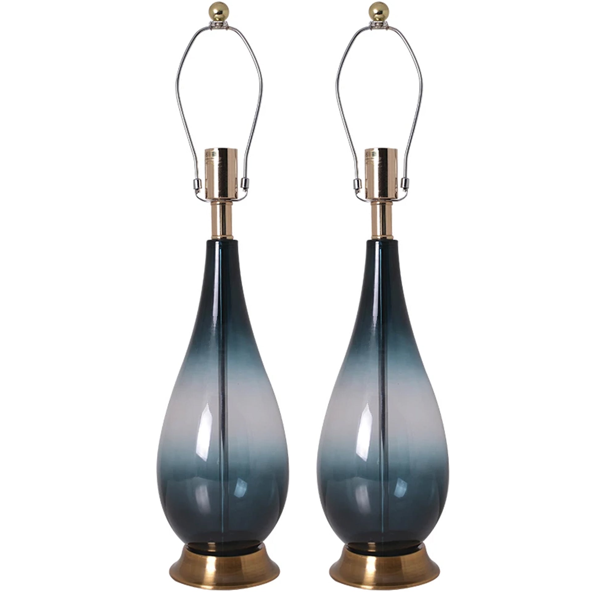 Tulip Ombre Droplet Glass Table Lamp Set of 2 - 28 Inch Deep Green to White Gradient for Living Room, Bedroom & Office Decor