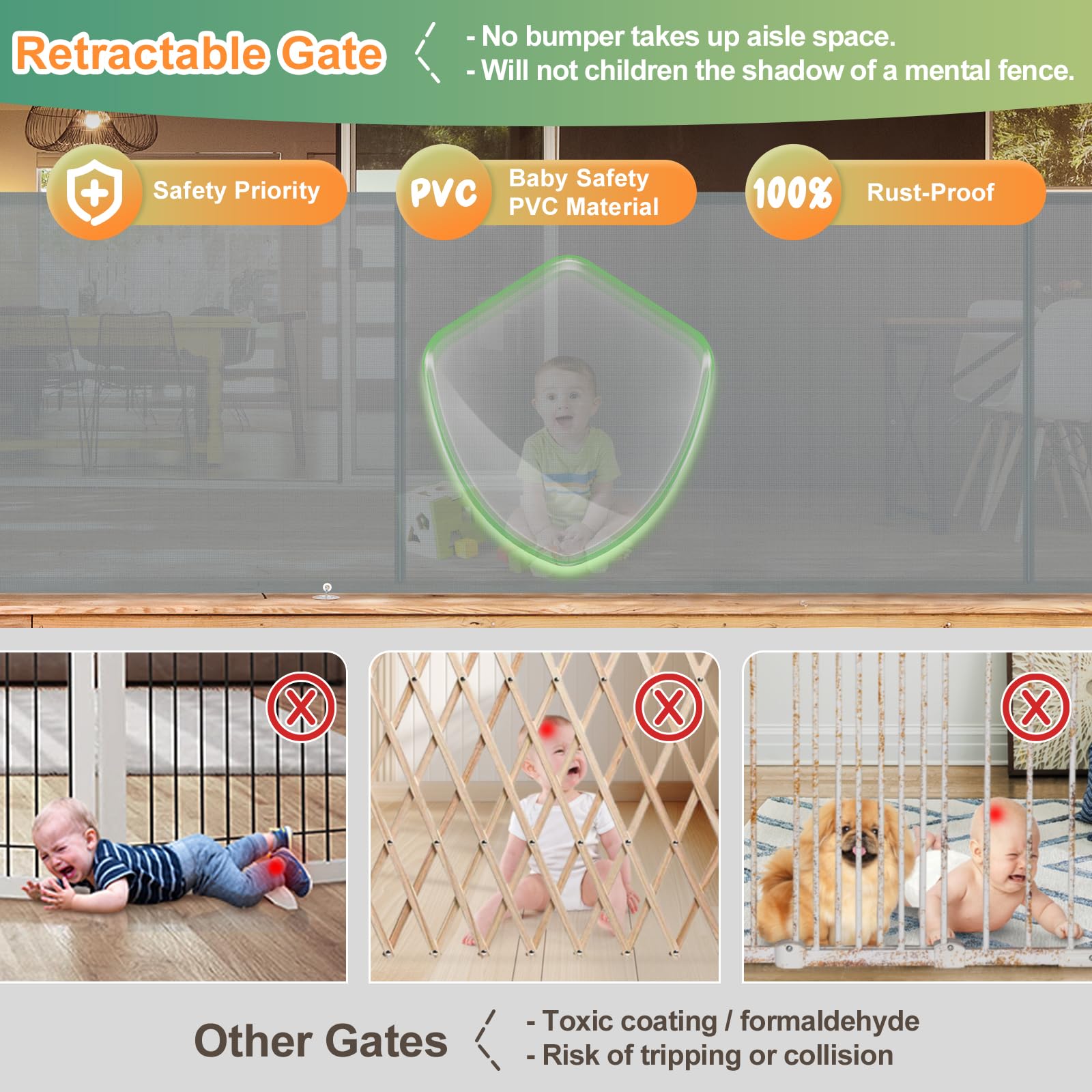 200'' Extra Wide Retractable Baby Gate & Dog Gate - 35