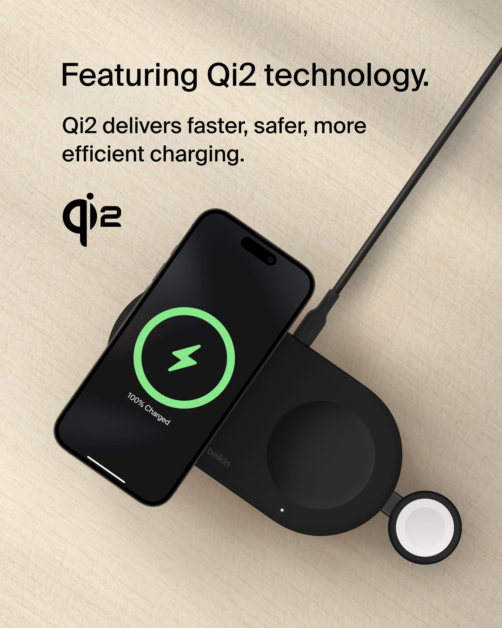 Belkin 3-in-1 MagSafe-Compatible Wireless Charging Pad with Qi2 15W Fast Charging - iPhone Charger Station for iPhone 16/15/14 Series, AirPods & Apple Watch - Perfect for Home, Office & Travel - Black