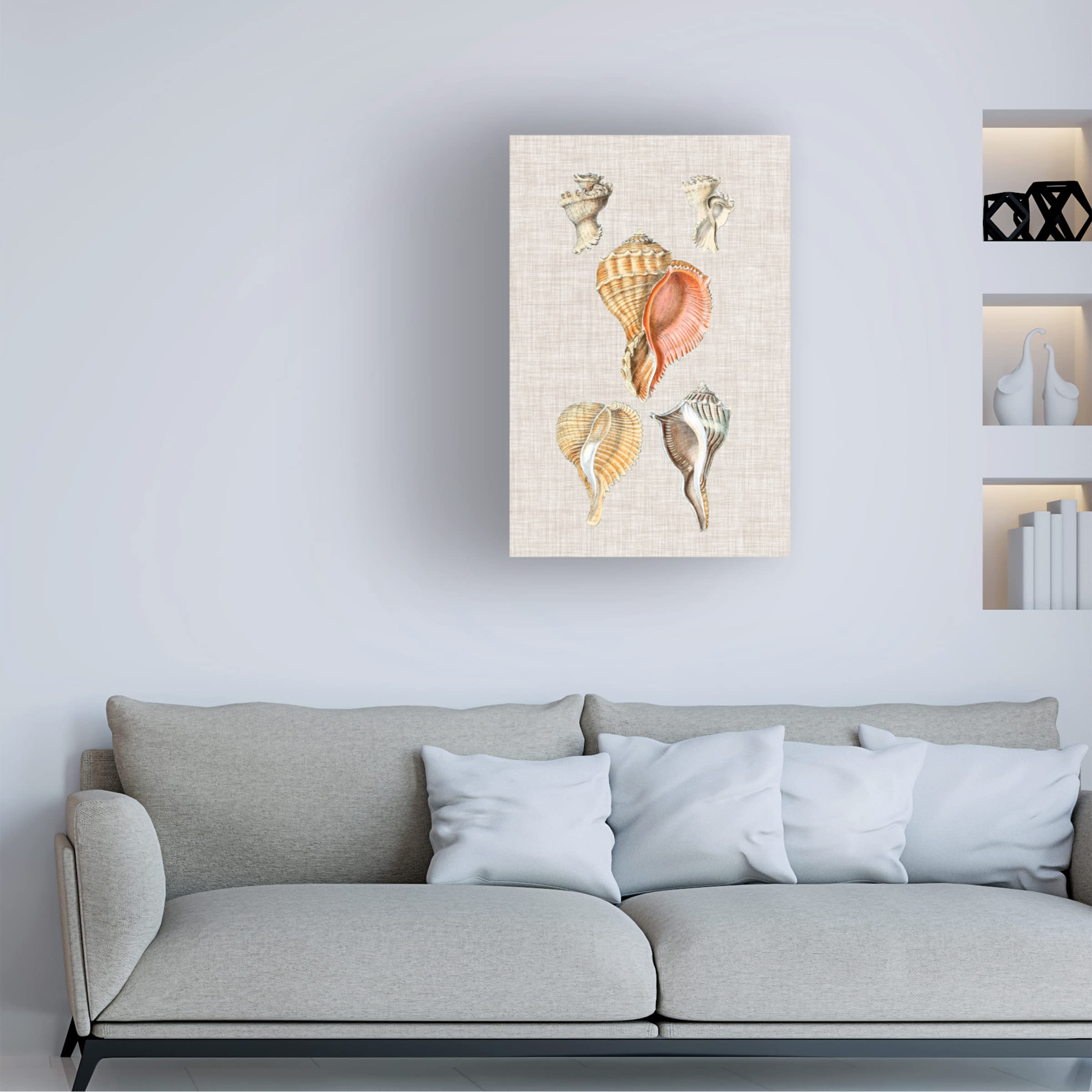 Trademark Fine Art 'Antique Shells on Linen VI' Canvas Wall Art Print by Vision Studio - Perfect for Beach House Decor, Coastal Living Room & Nautical Bathroom