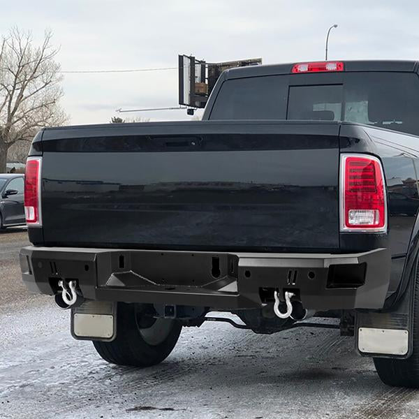 Heavy Duty Steel Rear Step Bumper with D-Rings & Sensor Holes for 2010-2019 Ram 2500/3500 Pickup Trucks - Perfect for Towing, Off-Roading & Enhanced Rear Protection
