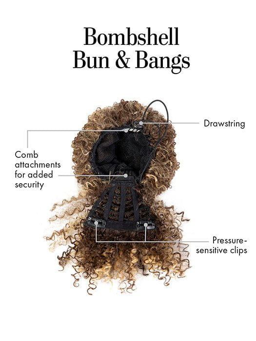 Bombshell Bun & Bangs Synthetic Hairpiece - Clip-In Ponytail Extension for Women | Perfect for Parties, Weddings & Everyday Styling