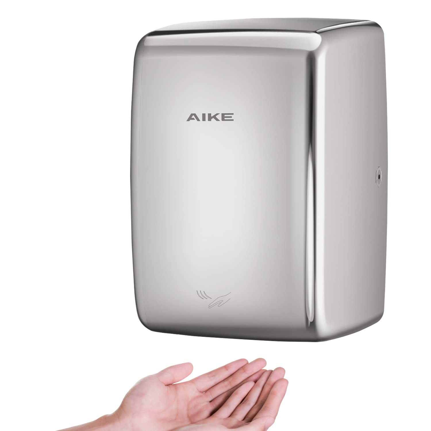 AIKE UL Approved Compact Jet Hand Dryer - 1350W 120V Hard-Wired, Polished Stainless Steel (Model AK2803D) - Ideal for Restrooms, Kitchens, and High-Traffic Public Areas