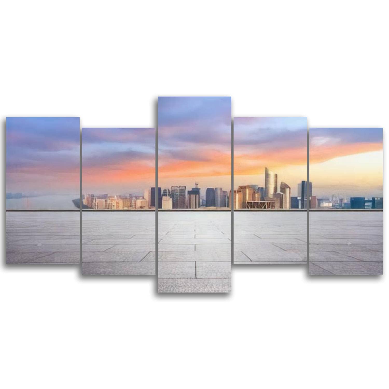 ZXZSGB Canvas Wall Art - Hangzhou Sunrise Skyline Painting for Living Room & Bedroom Decor