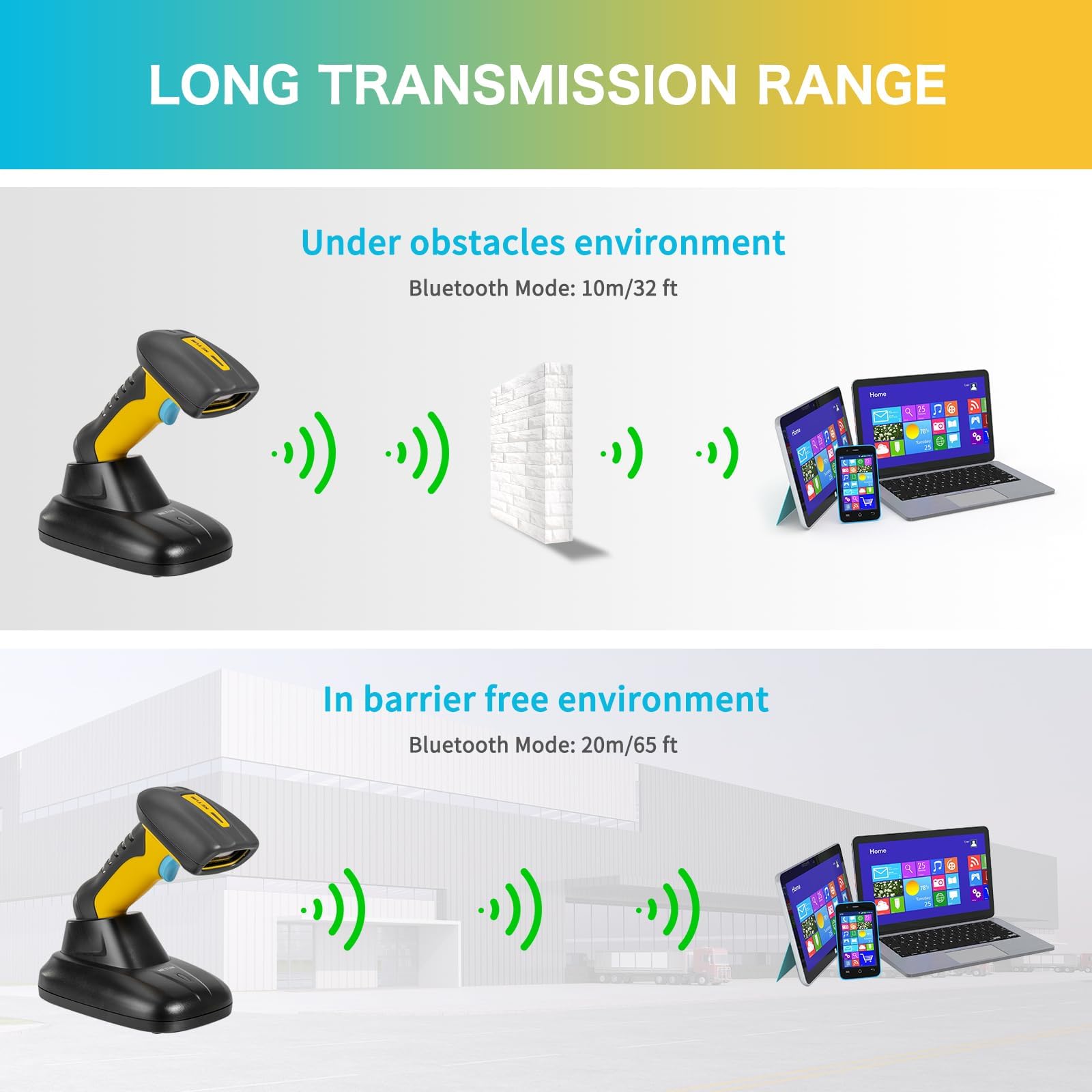 NETUM Upgraded QR Industrial Bluetooth Barcode Scanner - Wireless 2D/1D Barcode Reader with 2600mAh Battery, Charging Dock, Drop & Dust Proof - Compatible with Windows, Mac, Android, iOS (NT-1200) - Ideal for Retail, Warehouse, Inventory Management & Logistics