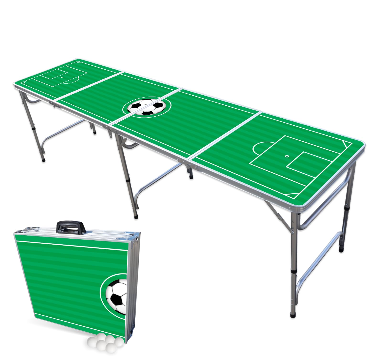 8-Foot Folding Beer Pong Table with Soccer Field Design - Portable Party Game Table for Outdoor Gatherings, Tailgates & College Events