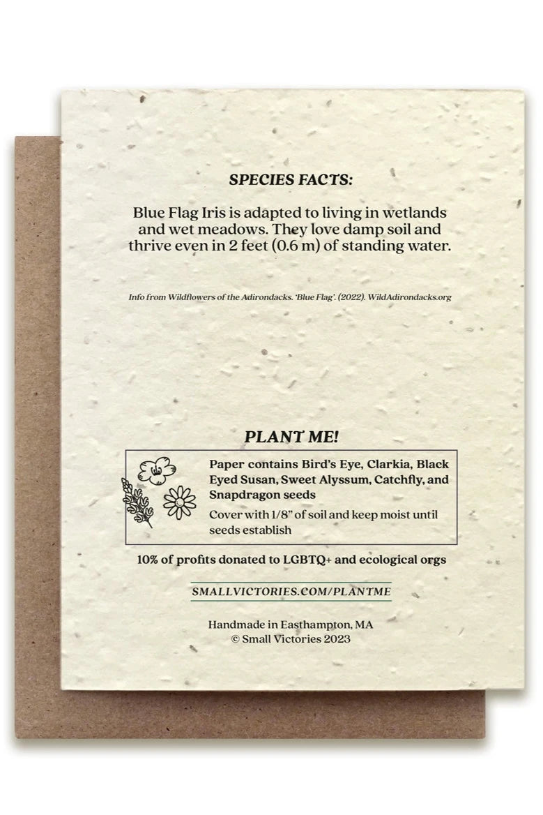 Blue Flag Iris Seeded Plantable Greeting Card - Eco-Friendly Stationery for Birthdays, Weddings & Special Occasions
