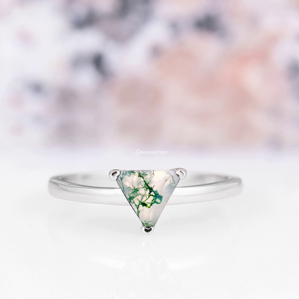 Triangle Cut Green Moss Agate Leaf Ring Set in Sterling Silver - Elegant Nature-Inspired Jewelry for Women, Perfect for Weddings, Parties & Everyday Wear