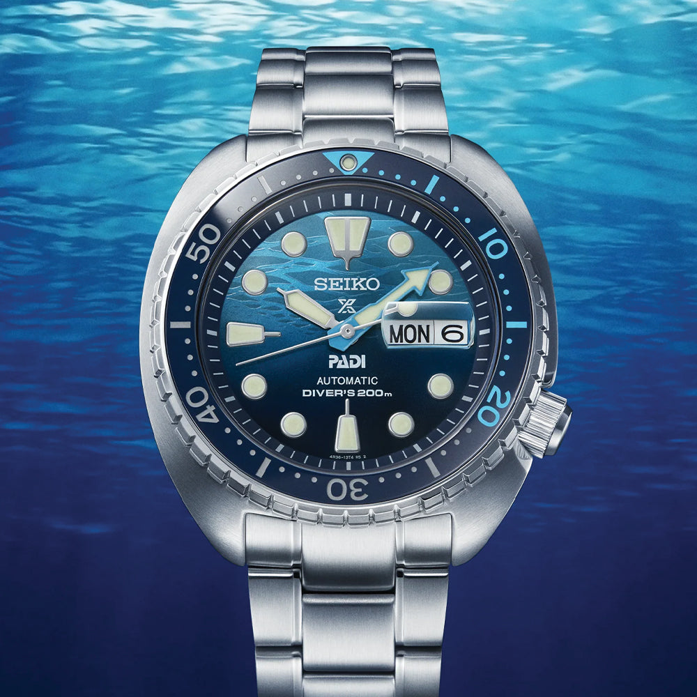 Seiko SRPK01 Prospex PADI Special Edition 45mm Blue Dial Dive Watch with Stainless Steel Bracelet - Perfect for Scuba Diving, Water Sports & Everyday Wear