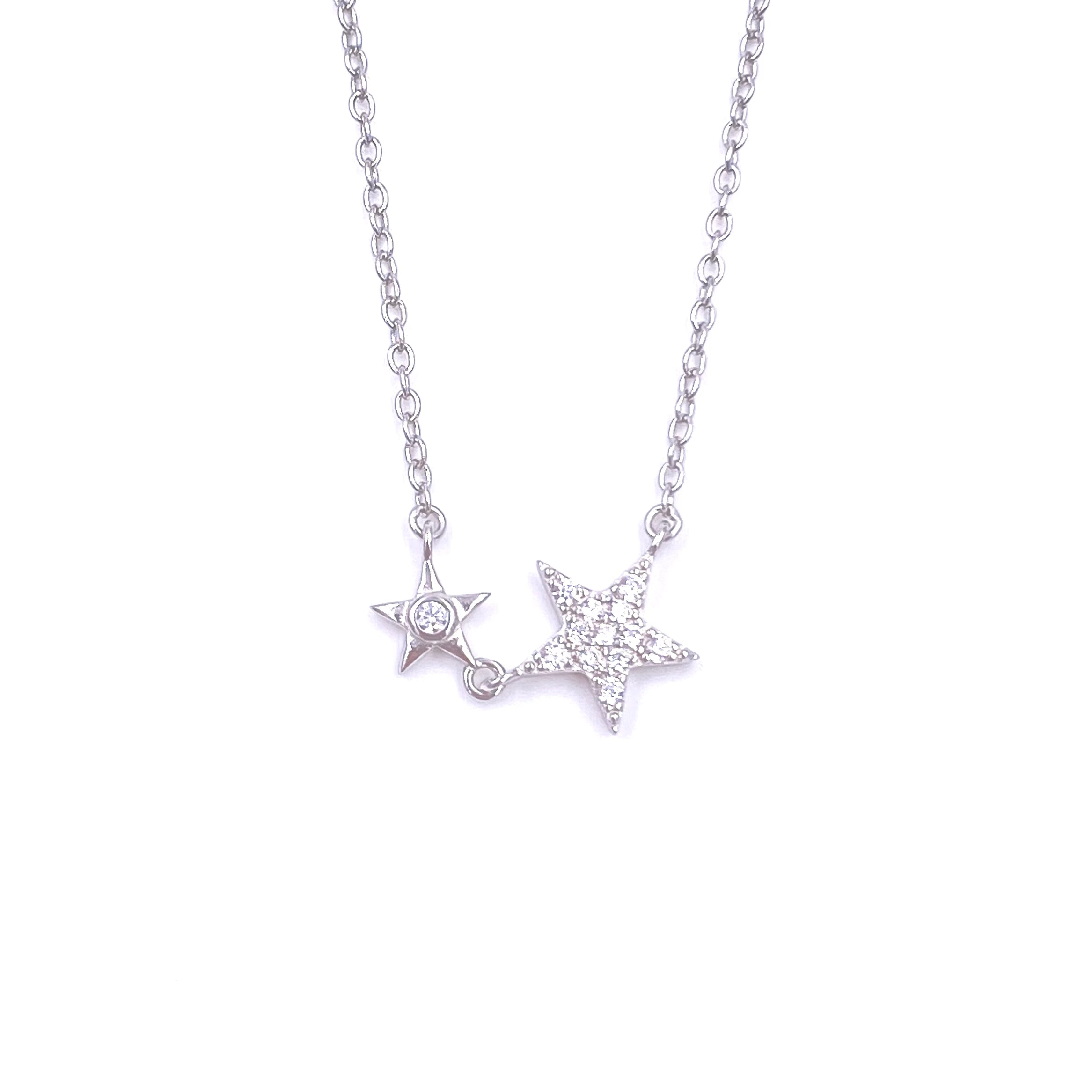 Ashley Gold Sterling Silver Double CZ Star Necklace for Women - Elegant Cubic Zirconia Pendant Jewelry Gift for Birthday, Anniversary & Valentine's Day