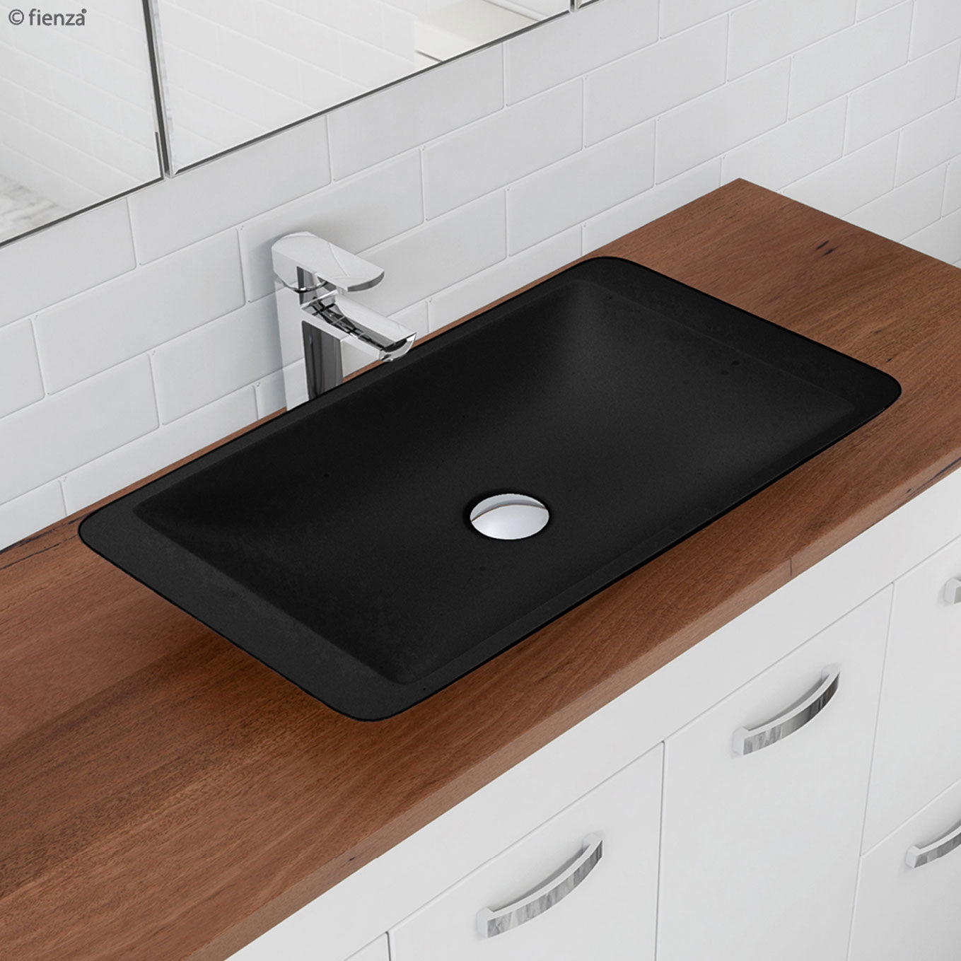 Fienza CSB03 MB Matte Black 600mm Solid Surface Above Counter Bathroom Basin - Perfect for Modern Vanities and Contemporary Bathroom Designs