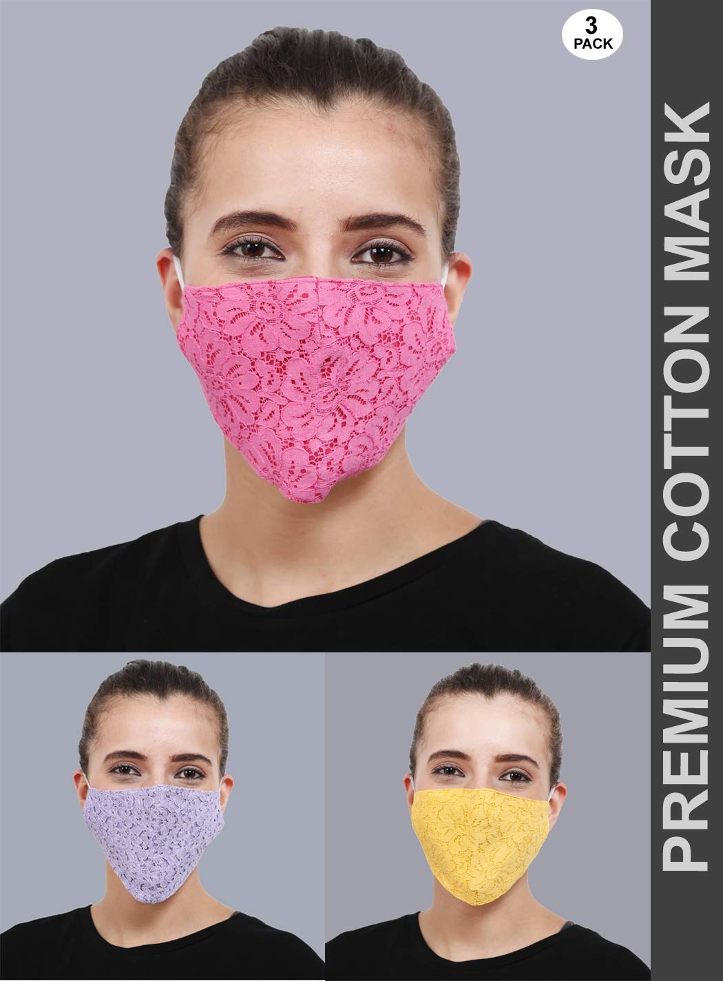Village Venture Reusable Premium Cotton Face Mask - 3 Pack - Breathable & Washable for Daily Use, Travel, and Outdoor Activities