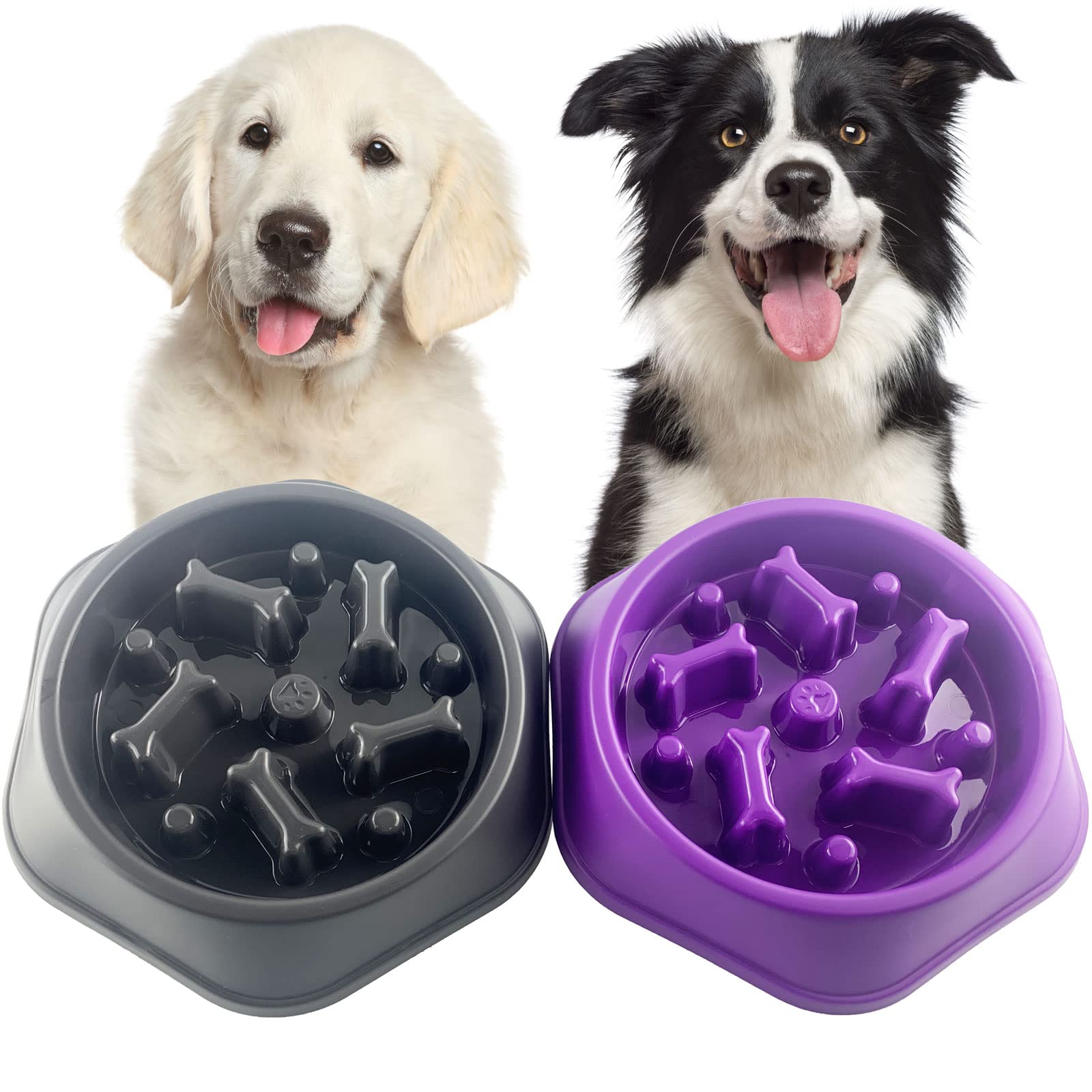 CAISHOW Slow Feeder Dog Bowl - Anti-Gulping Pet Food Dish for Healthy Eating, Interactive Bloat Prevention, Non-Slip Base for Small & Medium Dogs - Perfect for Fast Eaters & Mealtime Enrichment