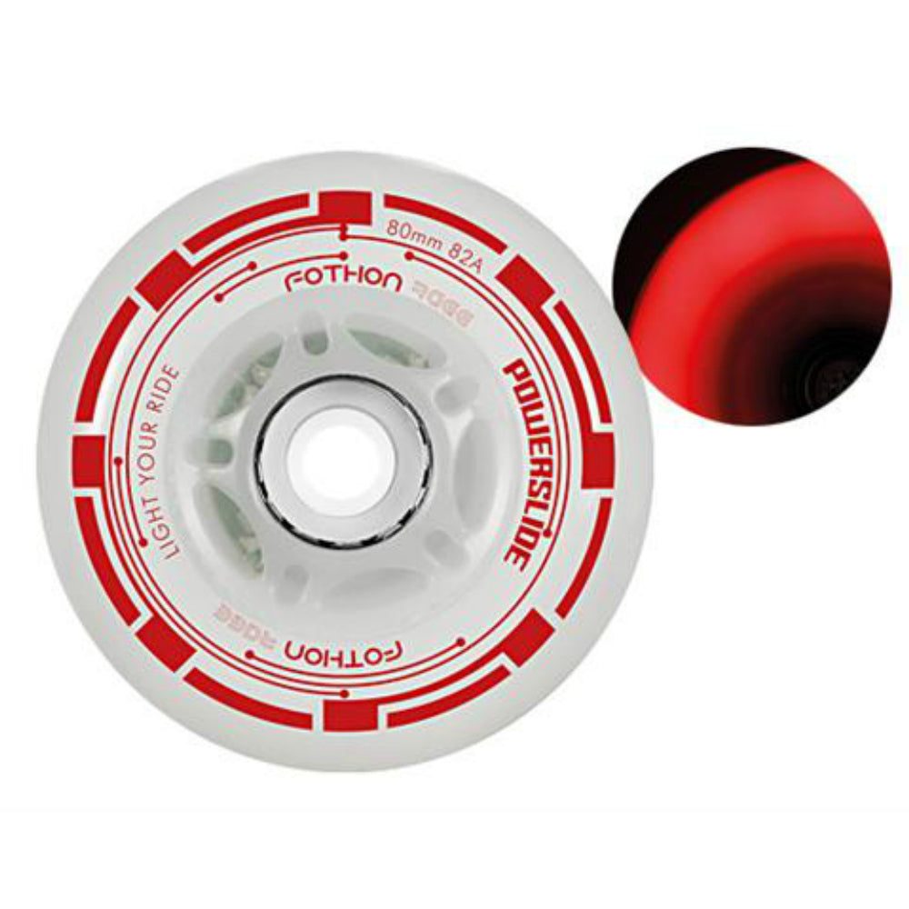 Powerslide Fothon LED 76mm Light Up Inline Skate Wheels - 4 Pack Set for Night Skating, Roller Derby & Outdoor Rollerblading Adventures