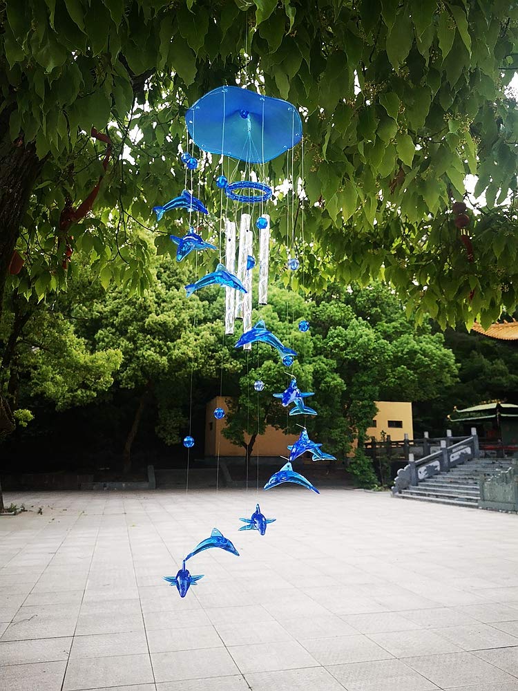 Blue Acrylic Dolphin Wind Chimes - Outdoor & Indoor Hanging Decor for Garden, Yard, Patio - Perfect Gift for Friends, Housewarming, Festivals & Parties - Creates Soothing Sounds for Relaxation & Home Ambiance