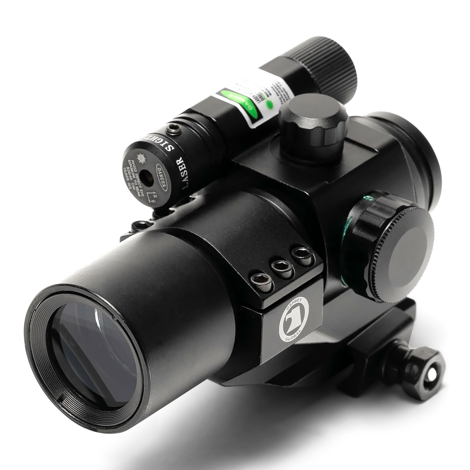 Osprey Global OSP-RD-FO-GL Fiber Optic Red Dot Sight with Green Laser - Compact Rifle Scope with Cantilever Mount for Hunting, Tactical Shooting & Outdoor Adventures