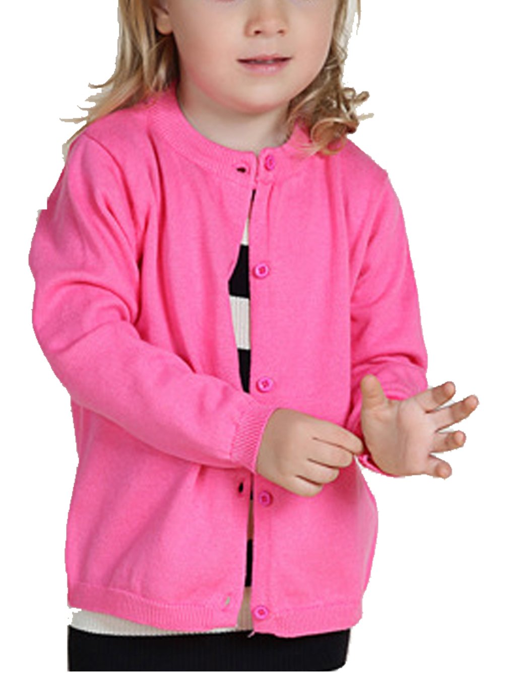 Girls Cotton Button-Up Cardigan Sweater - Long Sleeve Crewneck Uniform Pullover for Little Girls | School Outfit, Casual Wear & Layering Essential