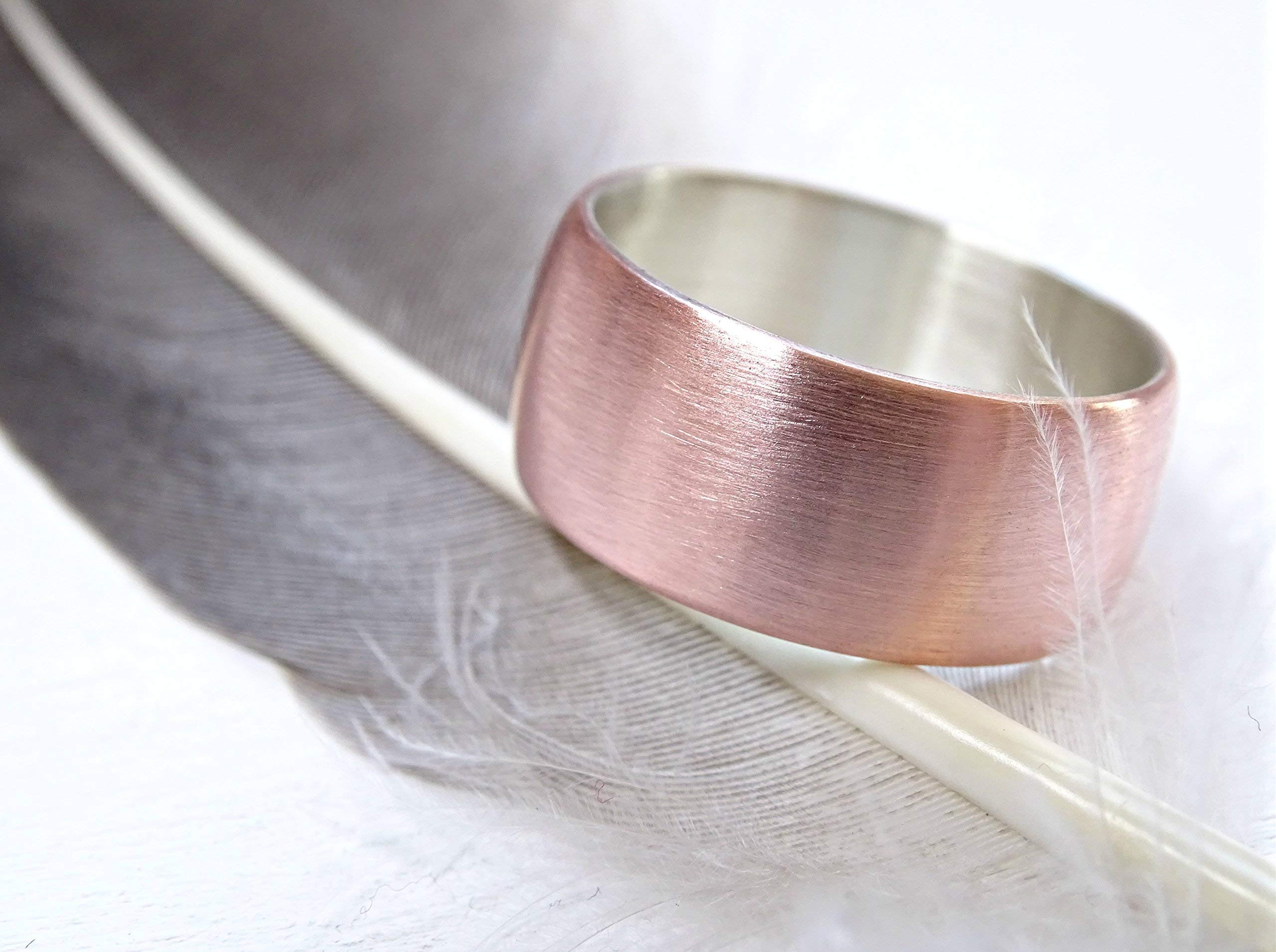 Handmade Domed Copper Wedding Ring for Men - Personalized Engraved Mixed Metal Ring (Copper & Silver) - Unique Alternative Wedding Band & Anniversary Gift - Perfect for Engagements, Weddings & Special Occasions