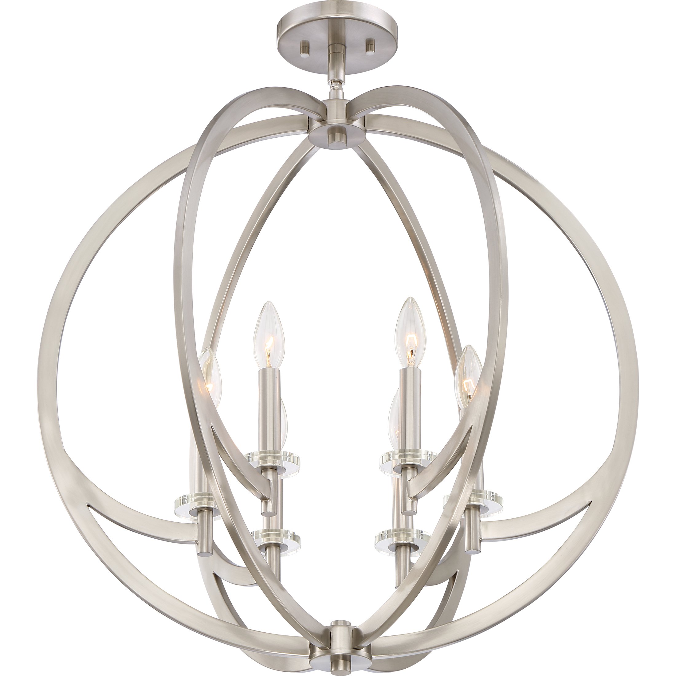 Quoizel Orion 6-Light Brushed Nickel Pendant Light Fixture - Modern Ceiling Lighting for Dining Room, Kitchen Island & Living Room