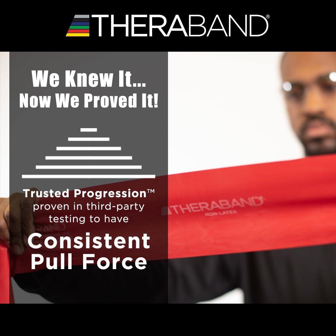 THERABAND Resistance Band 50 Yard Roll - Medium Red Non-Latex Professional Exercise Bands for Strength Training, Physical Therapy, Pilates & Rehab | Upper & Lower Body Workouts | Home Gym & Professional Use | Includes Convenient Dispenser Box (Level 3 Resistance)