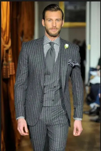 Warren Striped Slim Fit 3 Piece Suit for Men | Business Formal Attire | Wedding, Office & Special Occasion Outfit