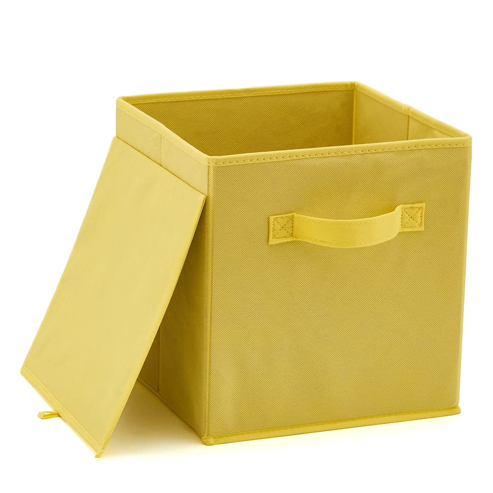EZOWARE 6-Pack Collapsible Fabric Storage Bins with Handles - Foldable Organizer Cubes for Home, Nursery, Closet (26.7x26.7x27.8cm, Yellow) - Perfect for Toy Storage, Baby Clothes Organization & Seasonal Decor