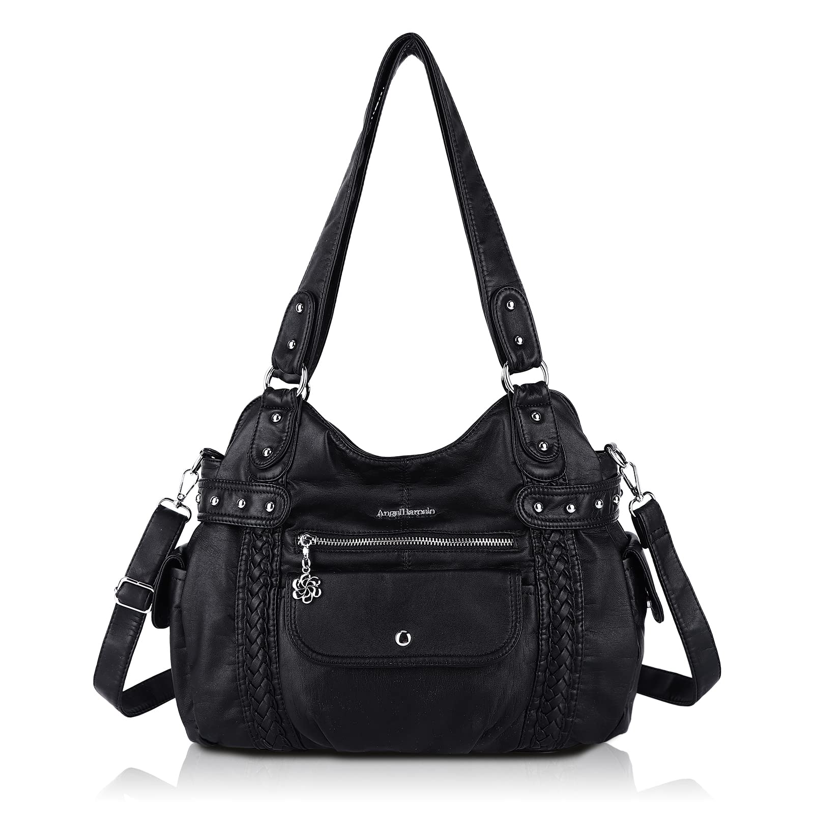 Angel Barcelo Women's Roomy Fashion Hobo Handbag - Washed Leather Satchel Shoulder Bag & Tote Purse for Work, Travel & Everyday Use