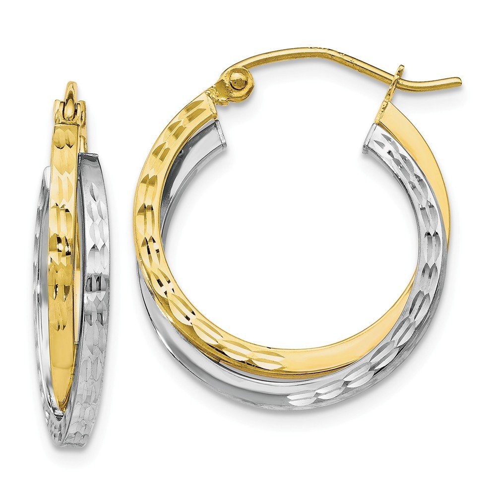 10K Two-Tone Gold Textured Hinged Hoop Earrings for Women - Elegant Dangle Ear Jewelry for Party, Wedding & Everyday Wear