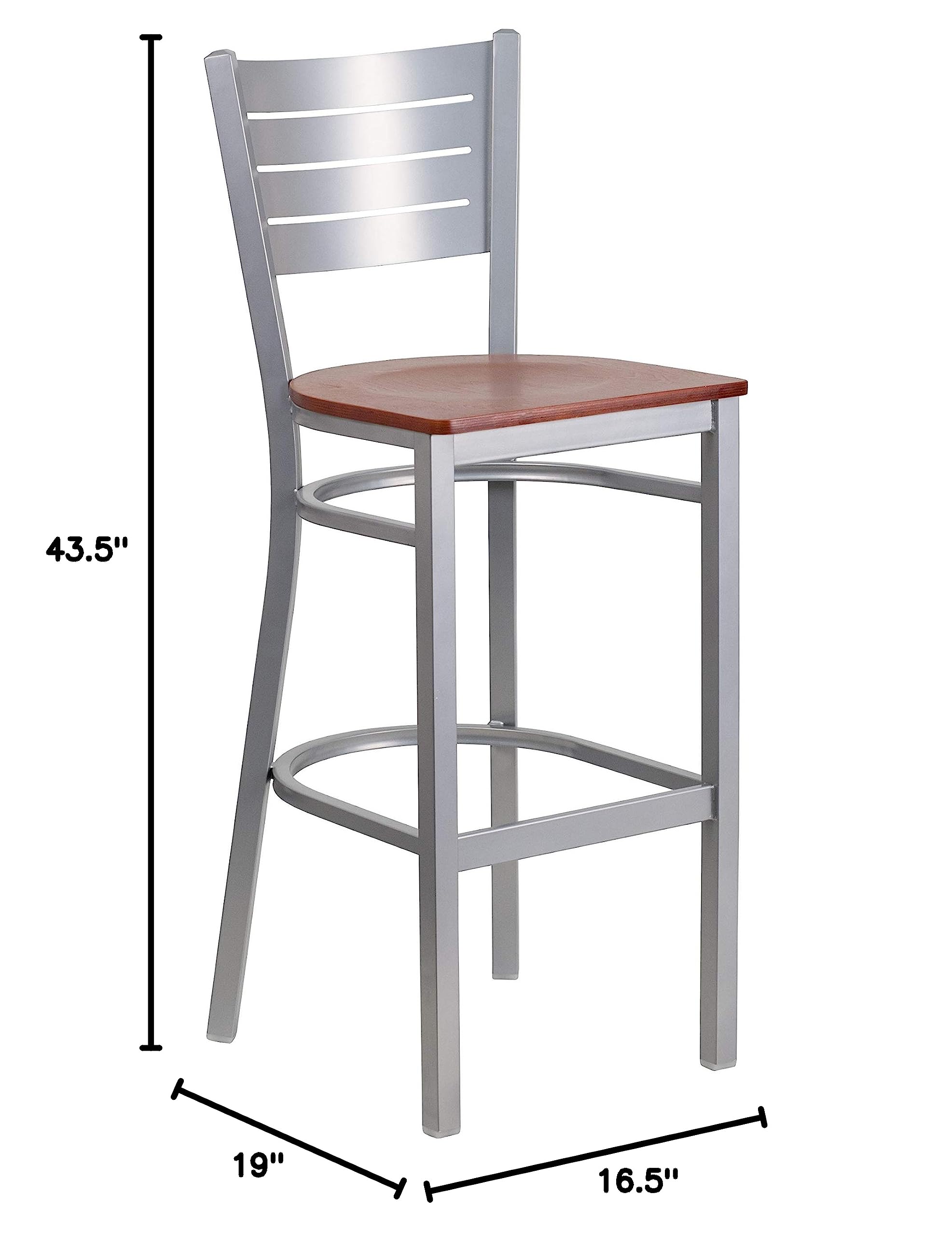 2 Pack Silver Metal Bar Stools with Cherry Wood Seat - Industrial Style Counter Height Stools for Kitchen Island, Bar, Restaurant & Home Decor