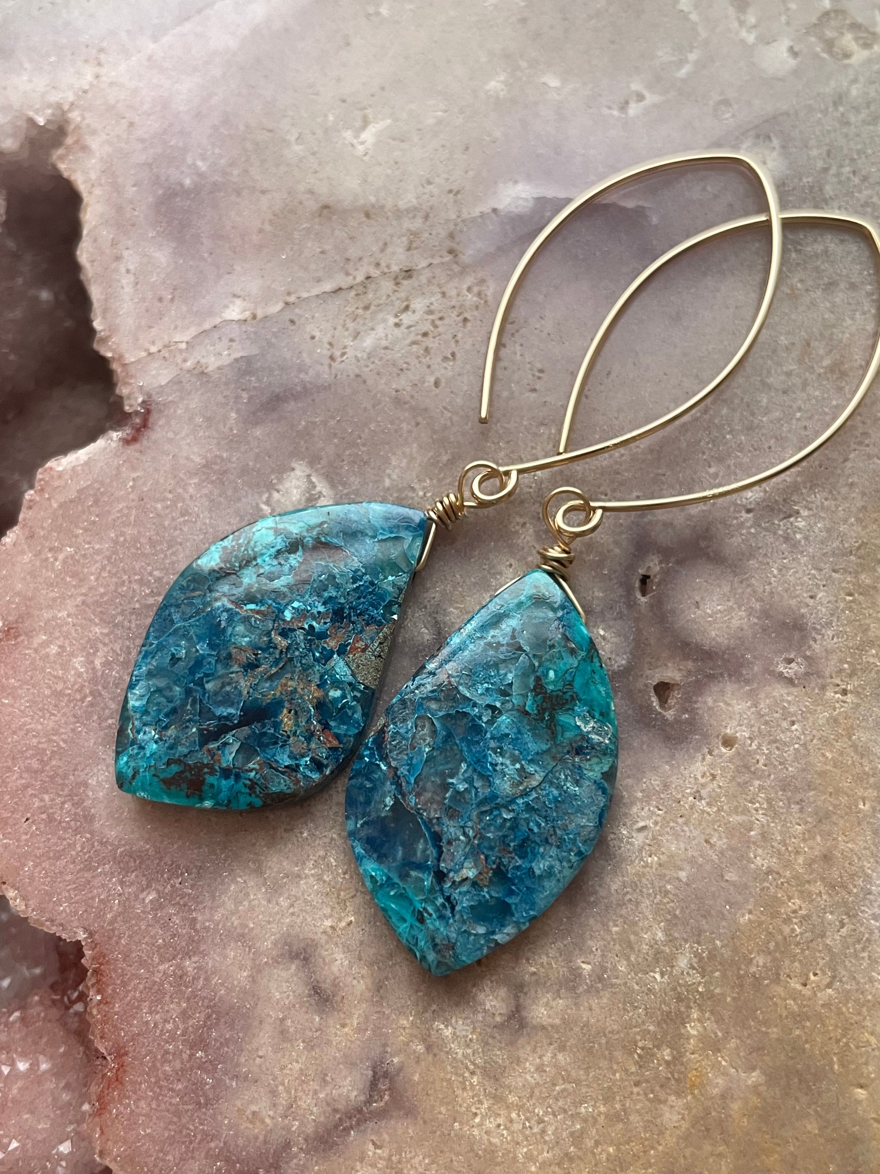 Custom Shattuckite Earrings - 14K Gold Filled Statement Jewelry for Women | Boho Chic Dangle Earrings for Party, Wedding & Everyday Wear