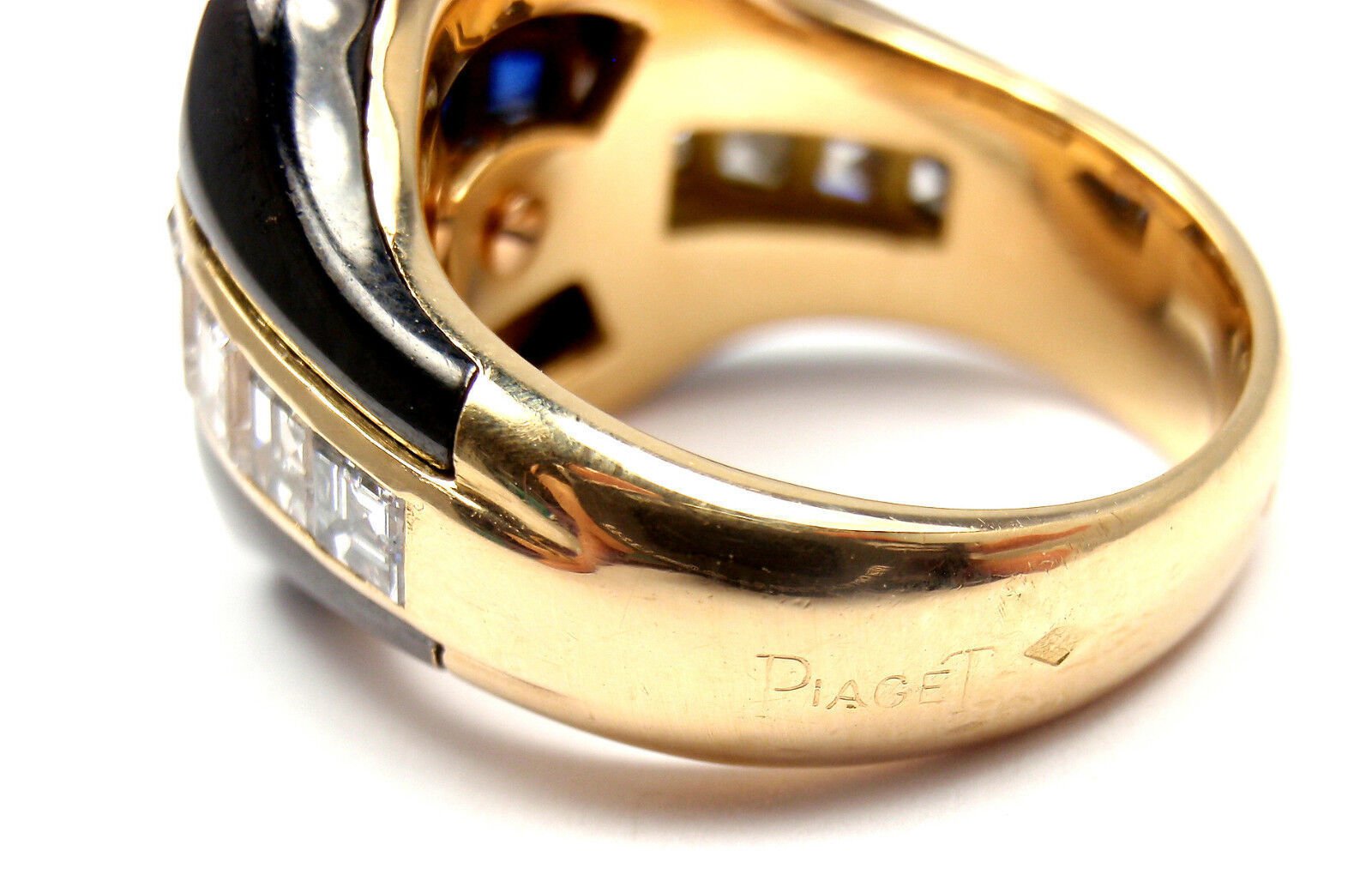 Authentic Piaget 18k Yellow Gold Diamond Invisible Set Sapphire Enamel Ring | Luxury Jewelry for Weddings, Anniversaries & Special Occasions