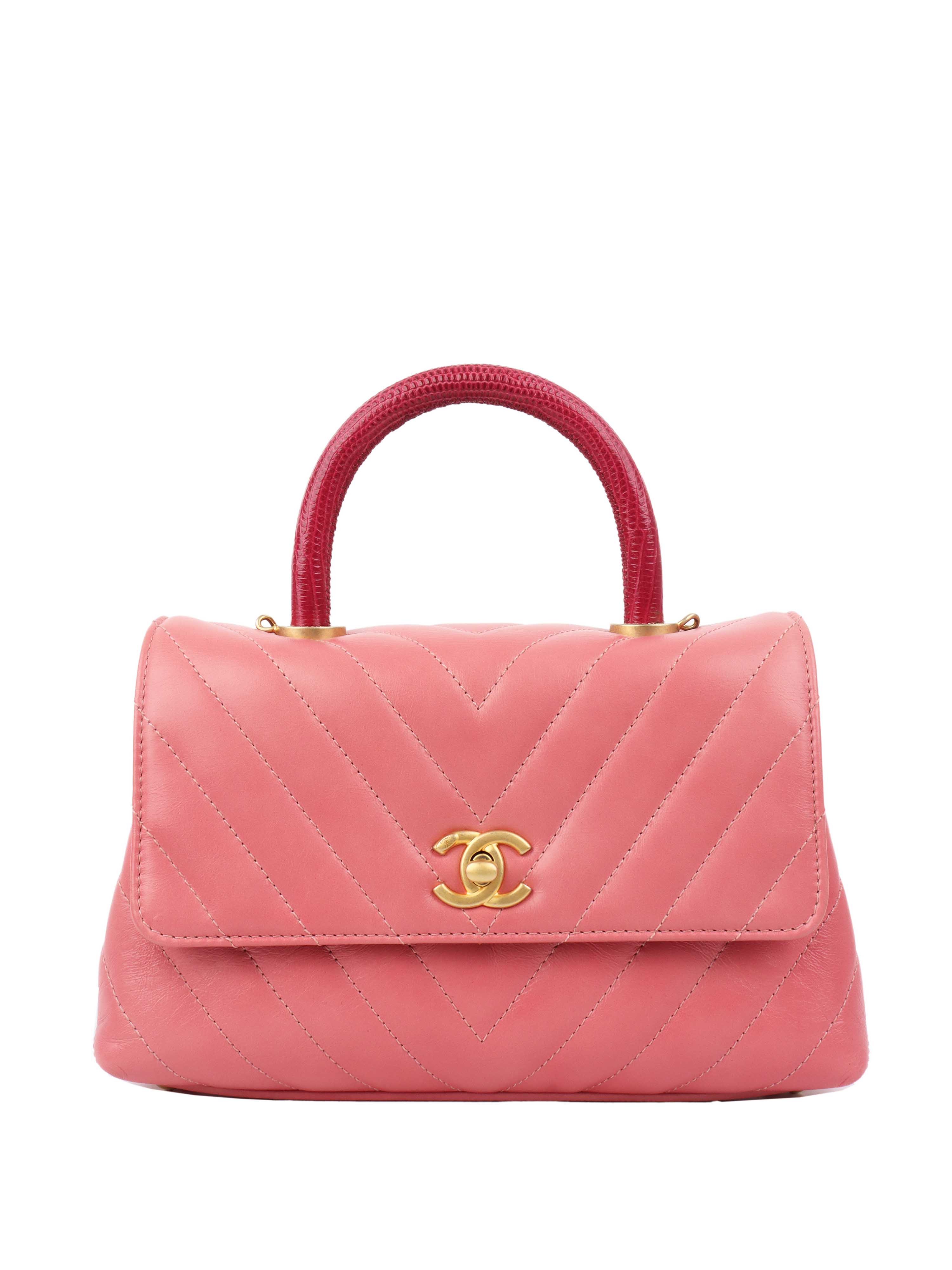 Chanel Small Pink Chevron Coco Handle Bag - Luxury Designer Crossbody Purse for Women, Perfect for Parties, Dating & Special Occasions