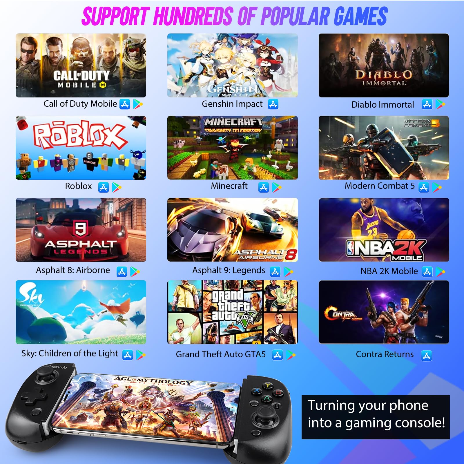 Wireless Bluetooth Mobile Gaming Controller for iPhone, iPad, Samsung & Android - Compatible with Xbox, PS3/4, Switch & PC - Adjustable Clip Joystick Gamepad for Smartphones & Tablets | Perfect for Fortnite, Call of Duty & Cloud Gaming on the Go (Black)